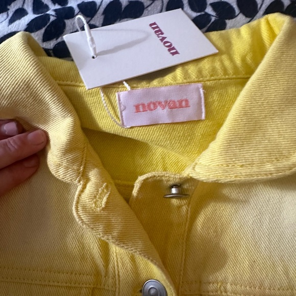 novan Yellow Ombre Dallas Puffy Shoulder Button Front Raw Hem Denim Dress NWT S - Picture 11 of 16